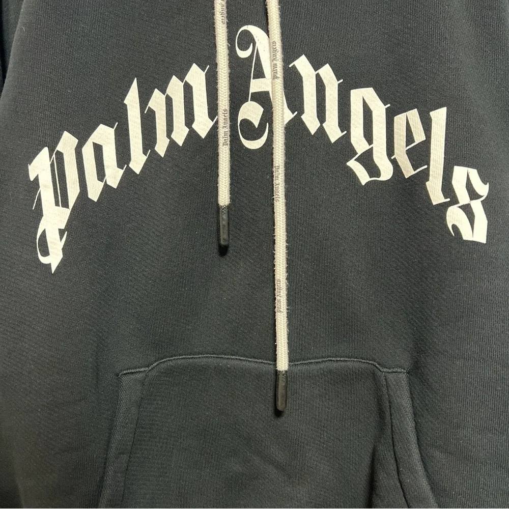 Palm Angels Black Hoodie with White Drawstrings - Picture 2 of 8
